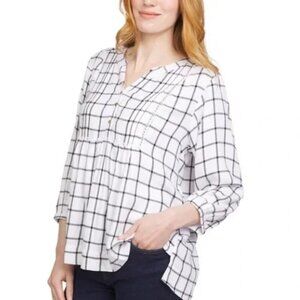 NEW Wrangler Womens XS White Plaid Viscose Button-Front Tunic Top